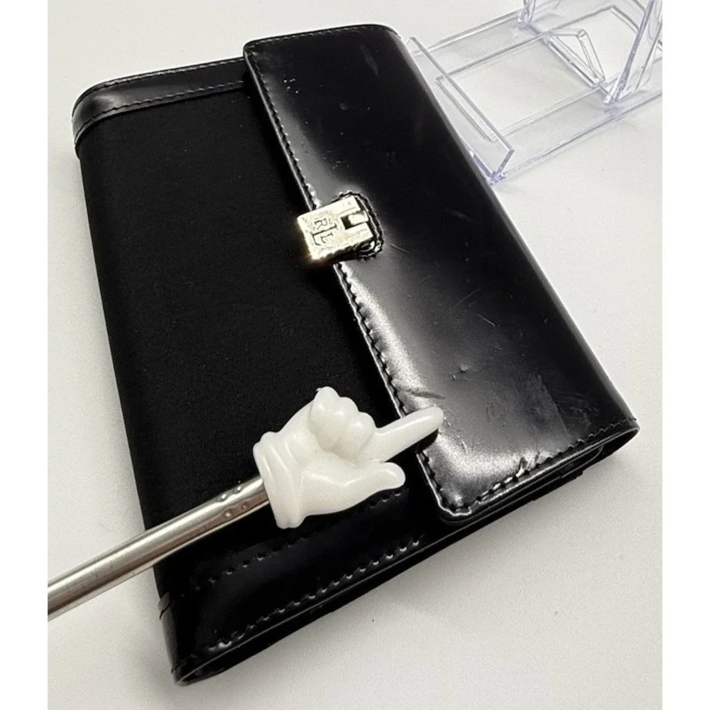 Lauren Ralph Lauren Black Nylon Patent Leather RLL Wallet Trifold Card Wallet‎